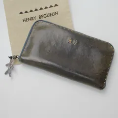 HENRY BEGUELIN エンリーベグリン オミノ 刺繍 レザー ラウンドジップ 長財布 /カーキ【2400013334426】のサムネイル