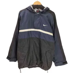 ナイキ NIKE 90S-00S 黒タグ 裏地メッシュ スウッシュ 刺繍 バイカラー ナイロン アノラック パーカー 裾ドローコード メンズ import：L 