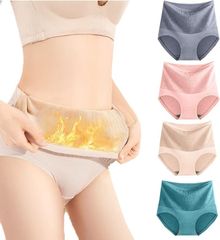 YOUHA 쇼츠 레이디스 면 4장 세트 하이웨스트 깊은 곳 뒤 기모 배꼽 바지 마치 매력 항균 따뜻한 이너 레이스 큰 사이즈( 그레이, 베이지, 핑크, 다크 블루, XL)