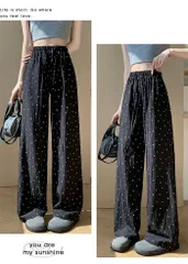 ワイドパンツ ドット柄 涼しい 夏 パンツ レディース ストレートワイドパンツ 水玉柄 パンツ ウエストゴム ロングパンツ ズボン ボトムス ギャザーのデザイン バギーパンツ CYVI315