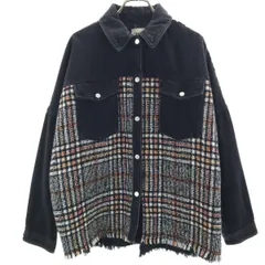 ZARA ザラ ツイード切替 デニムジャケット M ブラック レディース 古着