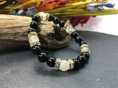 パワーストーン ブレスレット オニキス&クラック水晶  天然石 (ゴールド) 8mm レディース  ●