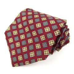 アクアスキュータム ネクタイ ブランド 総柄 スクエア柄 シルク 英国製 メンズ レッド Aquascutum 【中古】