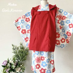 七五三　女の子　3歳　お着物＆被布コートセット　赤花柄　ハンドメイド