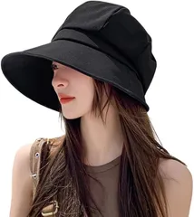 Liebendo UVカット 帽子 レディース ハット 日焼け防止 深めタイプ 紫外線対策 吸汗排湿性優れ 小顔劾果 サイズ調節 通気 キャップ 持ち運びやすい 無地 春夏(ブラック,  約56-59cm（調節可能）)