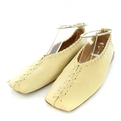 ジルサンダー JIL SANDER アンクレットフラットシューズ バレエシューズ パンプス スクエアトゥ レザー 38 24cm 白 アイボリー /TK ●Dのサムネイル