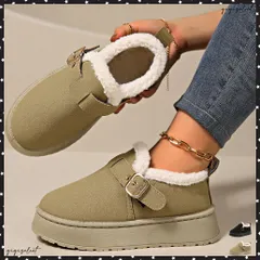 厚底ムートンブーツ 裏起毛ショートブーツ 歩きやすい防寒ブーツ レディース 保温 裏ボアブーツ ベルト付き 暖かいブーツ もこもこシューズ あったか冬靴 モカシン 秋冬新作ブーツ美脚 疲れないカジュアル 履きやすいブーティ