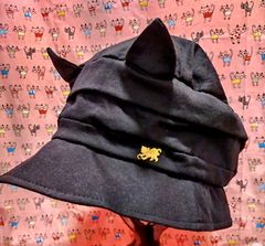 猫柄UVコットン帽子（猫耳・猫ワンポイント付き）
