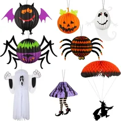 ハロウィン飾り ハロウィン 3D 提灯 おばけ 蜘蛛の巣 クモ 幽霊 かぼちゃ  魔女 ちょうちん つるし飾り ハロウィン コスプレ 紙風船 ハロウィン グッズ 壁掛け 折りたたみ式 雰囲気UP 8点セット