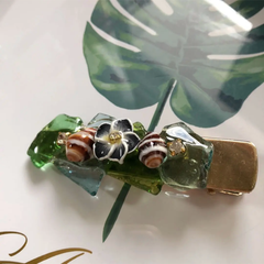 ヘアクリップ シーグラス 貝殻 プルメリア