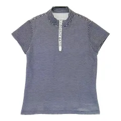 サイズ：0 PGG PEARLY GATES パーリーゲイツ  ハーフジップ半袖Tシャツ ボーダー柄 ネイビー系 [240101523508] ゴルフウェア レディース ストスト