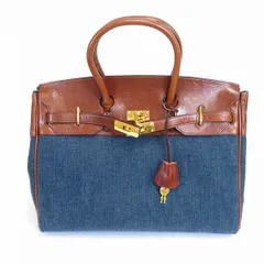 #ab インゲボルグ INGEBORG ハンドバッグ デニム レザー ゴールド 南京錠 美品 940225 k01のサムネイル