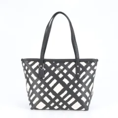 極美品 コーチ レザー チェック トート バッグ 肩掛け ショルダー ハンド ブラック シルバー 金具 レディース EEE CH14-4【中古】