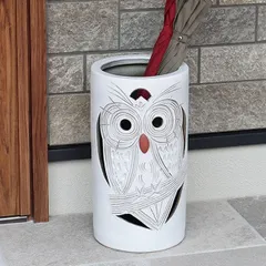 信楽焼 陶器 やきもの 壷 玄関 傘入れ おとぼけふくろう(白)傘立て kt-0268