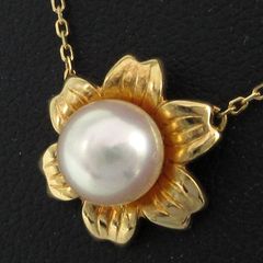 【新品仕上げ済】ミキモト MIKIMOTO アコヤパール ネックレス 真珠 花 フラワー K18 イエローゴールド 管理11477