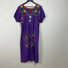 古着 ビンテージ 80s 紫 パープル 花柄 刺繍 メキシカン ワンピース 美品 70〜80's MEXICO製 花柄 刺繍 パープル メキシカン ワンピース