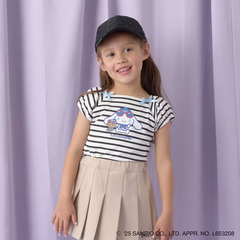 Lycee mine　【サンリオキャラクターズ】【ソフトコットン】シナモロールリボン付きマリンTシャツ　ブラック