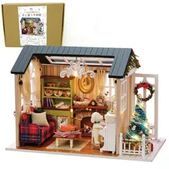 新品 moin moin ドールハウス ミニチュア 手作りキット セット 【 日本語説明書 】 1/24 小型 初心者 | 犬 と 暮らす部屋 | LEDライト + アクリルケース (クリスマス パーティー) 20101DH138