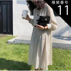 種類11：白/4XL ドットワンピース ワンピース プリーツスカート シャツワンピース 膝丈 ひざ丈 膝下 袖あり 長袖 襟付き スタンドカラー 切り替えデザイン 大人可愛い きれいめ 上品 おしゃれ お洒落 レトロ 大人女子 ドット柄 水玉 春 秋 冬 10