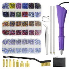 【迅速発送】XINMEIWEN ホットフィックス ラインストーン アプリケーター ツール DIY ワンド セッター ツールキット 7つの異なるサイズのチップ ピンセット & ブラシクリーニングキット 3パック ホットフィックス クリスタル ラインストーン (パ