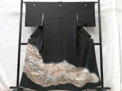 平和屋着物■豪華黒留袖　作家物　駒刺繍　石庭松文　暈し染め　金銀彩　正絹　逸品　CAAX1691xe