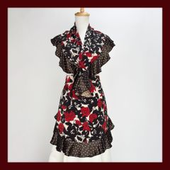 シック薔薇柄×リバーシブルドットフリルピキージョ＆エプロンセット(cr-178)／フラメンコ・ダンス・ベリーダンス・舞台衣装小物・ピキージョ・シージョ・ヒップスカーフ