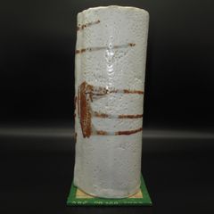 ★陶器 美濃焼 隆窯 志野 錆釉流し 筒型 花生 花瓶  置物 ≪手作り≫