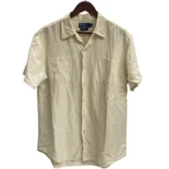 ラルフローレン POLO RALPH LAUREN 90's BEACH CAMP オープンカラーシャツ リネン シルク 半袖シャツ ホワイト Lサイズ 201MT-3891 VB
