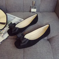 ☆ ブラック ☆ 37(24.0cm) ☆ リボンパンプス ローヒール パンプス ローヒール フラットシューズ スクエアトゥ レディース フラットパンプス 大きいリボン フラット 靴 シューズ 上品 シンプル おしゃれ かわいい レディースシューズ 通勤 通学