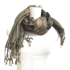 パシュミナストール　レディース　ストール　大判　アジアン　エキゾチック　ブラック　ゴールド　ブラウン