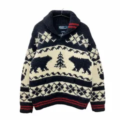 ポロ バイ ラルフローレン Polo by Ralph Lauren 美品 90s HAND KNIT ノルディックショールカラープルオーバーニット セーター アルパカ混 長袖 M 紺 ネイビー 白 赤 0622
