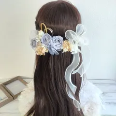 髪飾り ヘッドドレス ドライフラワー＊結婚式 成人式 卒業式 和装 打掛 振袖 袴~プリザーブド ローズ バラ リボン~ブルー 青 14本