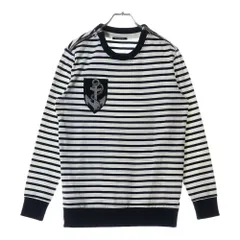 BALMAIN (バルマン) フロントパッチ付 ショルダージップデザイン ボーダー 長袖カットソー トレーナー ホワイト/ネイビー S8H6252J41Bのサムネイル