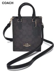 COACH (コーチ) シグネチャー コーテッドキャンバス スムースレザー 2WAY ミニバッグ レディース (ブラック)