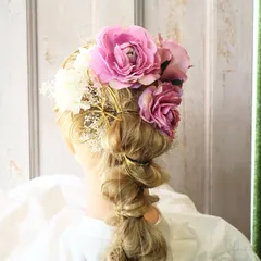 和装　髪飾り　ヘッドドレス　ヘッドパーツ　バラ　ラナンキュラス　成人式　振袖　卒業式　袴　結婚式　前撮り