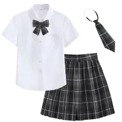 JK 制服セット スカート コスプレ 4点セット ハロウィン コスチューム シャツ ネクタイ リボン 女子高生制服 パーティー衣装 遊園地 文化祭