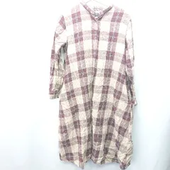 ◇ UNIQLO ユニクロ チェック柄 長袖 ロング丈 ワンピース サイズM パープル ベージュ レディース E  【1407180030749】