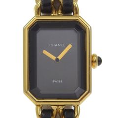 【CHANEL】シャネル プルミエールL H0001 金メッキ×型押しレザー クオーツ アナログ表示 レディース 黒文字盤 腕時計