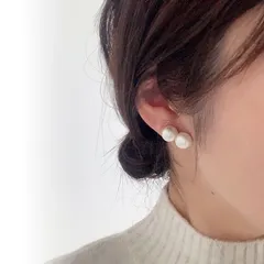 大粒コットンパールで優しい雰囲気の 2連パールピアス イヤリング