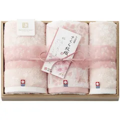 今治謹製 さくら紋織 桜染めフェイスタオル2P&ウォッシュタオル(木箱入) (SM2240)