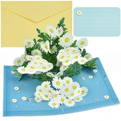 SIYINGSAERY グリーティングカード 花 デイジー ポップアップカード 菊3D立体カード 二つ折り 立体バースデーカード 飛び出すカード 花 おしゃれ メッセージカード 封筒付き 父の日母の日誕生日結婚式入学式敬老の日 祝福カード17.5ｘ12.5CM