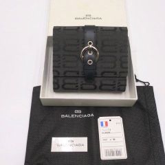 BALENCIAGA バレンシアガ 三つ折り財布 BBロゴ JP-075 ブラック シルバー金具 ウォレット