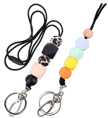 【2個セット】シリコンストラップ 分離式 超かわいいシリコンビーズストラップ IDホルダーに バッジ 鍵用 ビーズ付きかわいいバッジストラップ ナース 事務所 スタッフ 学生