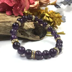 パワーストーン ブレスレット アメジスト 天然石ブレス (ゴールド) 8mm レディース  ●