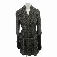 パトリツィアペペ PATRIZIA PEPE ウールツイードコート ダブル モヘヤ混 アルパカ混 袖切替 ベルト付き 38 M 黒 ブラック 白 ホワイト /FT 1008のサムネイル