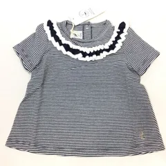 【未使用】PETIT BATEAU プチバトー ベビー 半袖シャツ 18m 81cm ネイビー×ホワイトボーダー柄 女の子 ブラウス 80cm