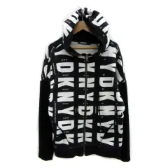 ダナキャランニューヨーク DKNY ジャケット パーカー ミドル丈 ロゴ ジップアップ P ブラック 黒 /MS30のサムネイル