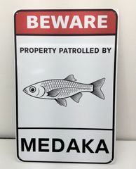 ブリキ看板 メダカ 魚 池 川 めだか 日本庭園 警告 注意 出入口 看板 20×30㎝ ガレージ インテリア 雑貨 世田谷ベース アメリカン 管A9