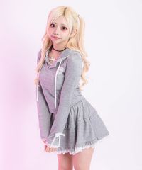 夢展望公式 [新品未使用] 可愛いフーディセットアップ [グレー] 他カラー別ページ有 diablebaiser ワンピース カットソーワンピース（長袖） 535613-02