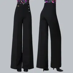 社交ダンス衣装 ズボン レディース パンツ 長ズボン 競技着 モダンラテンダンス 女性用 ダンス衣装 ダンスズボン 社交 練習着 レッスン着 黒 ブラック ワルツ チャチャチャ  カウボーイ ラテン ステージ 衣装 カウボーイダンス 演出着 d1322d3